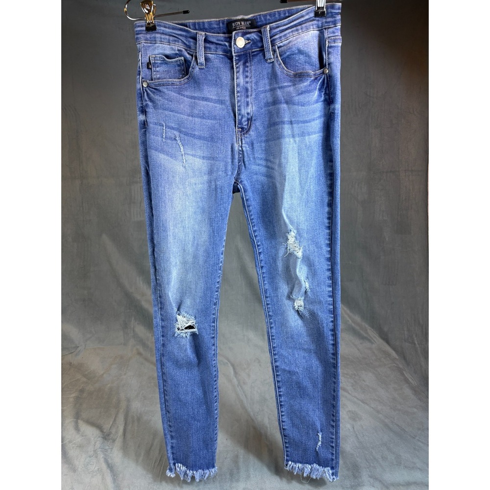 Judy Blue Skinny Fit Jeans Womens 11/30 High Rise Denim Medium Wash Frayed Hem‎